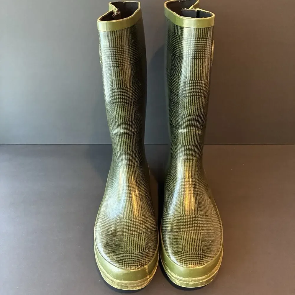 Pendleton Classic Tall Rain Boots Wellies Green Plaid Houndstooth Size 10